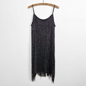 Next Dresses Womens Metallic Fringe Mini Flapper Dress Black 14 New Years Party